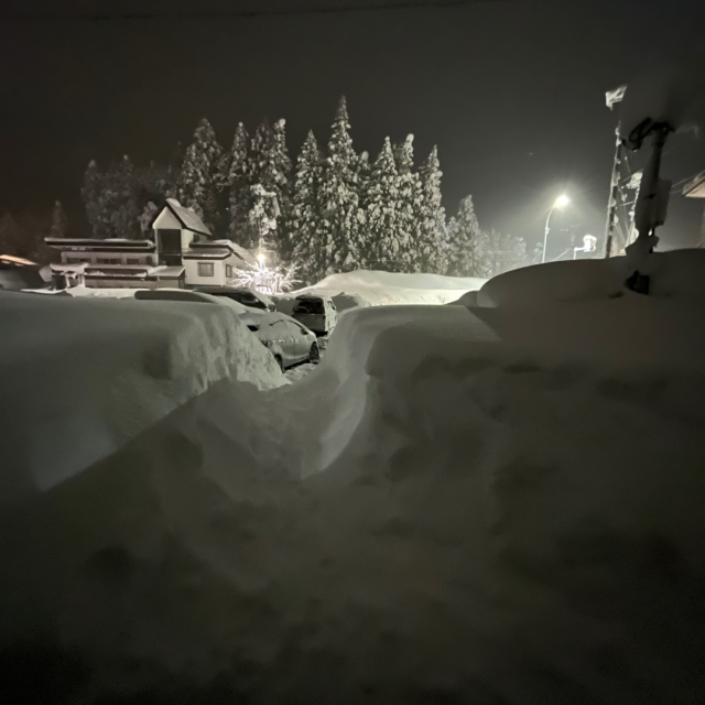 数年ぶりの大雪で、建物の入り口が塞がりそうなくらい積もっています
